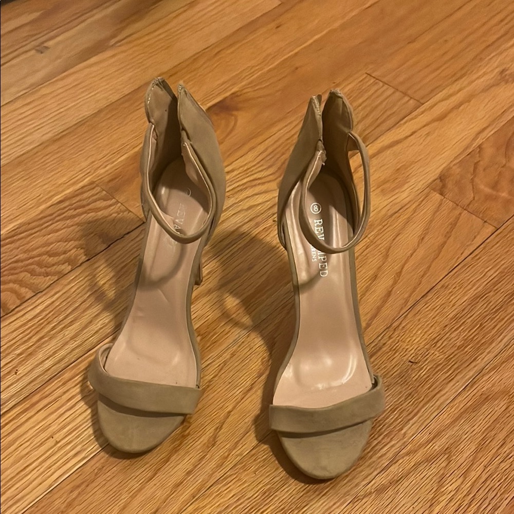 Beige Open Toe Stiletto Heels with Ankle Straps